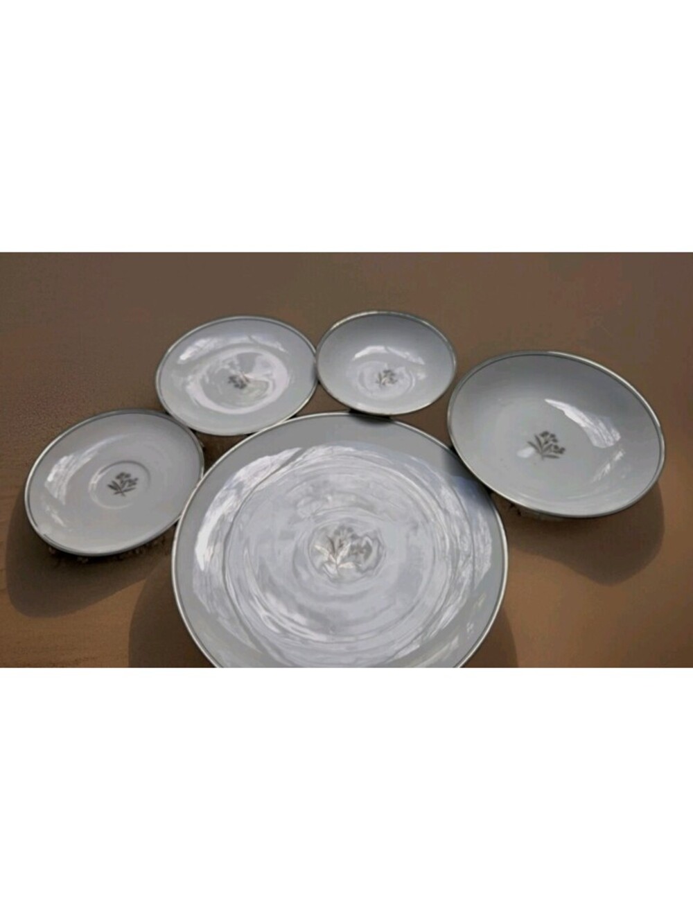 Vintage Noritake "Bessie" 6 pc Place setting Platinum border Blue flowers Read